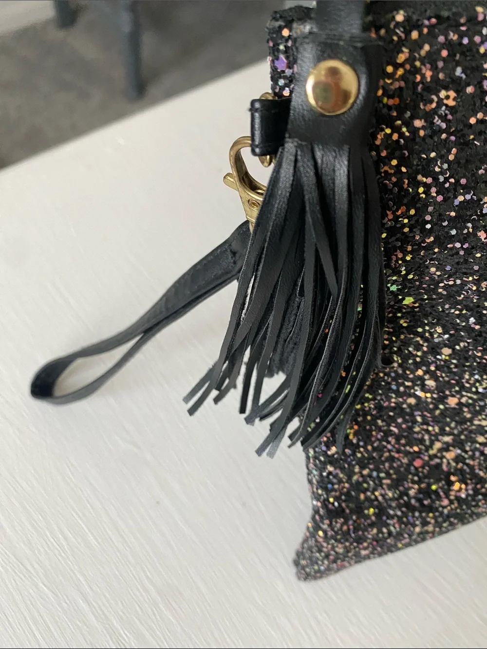 Multicolor Sequin Glitter Sparkle Wristlet Clutch Bag, Black Shimmery Rose Gold